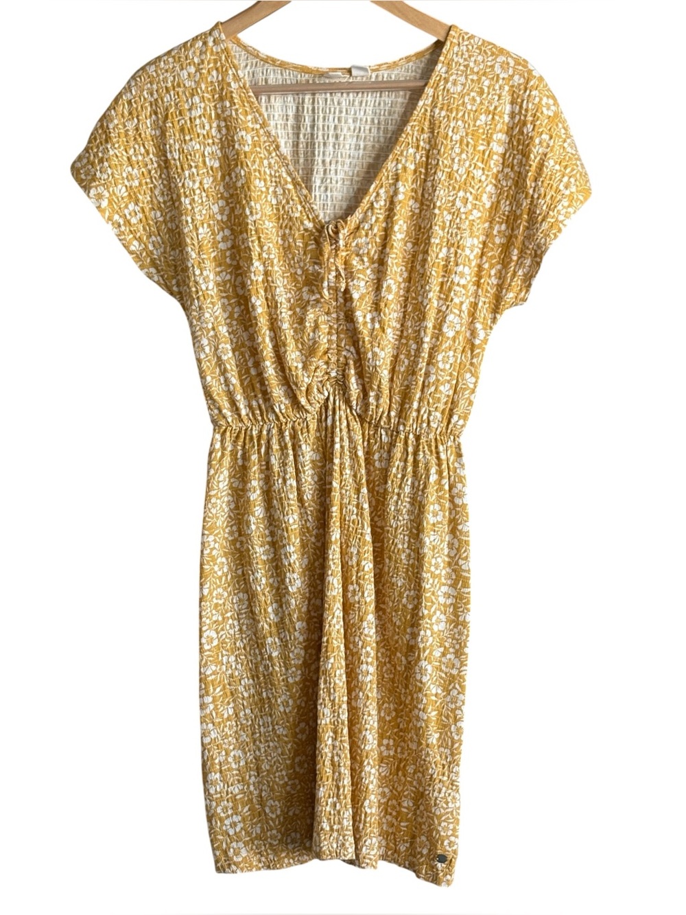 Roxy Womens Yellow Floral Sundress Size Large Beach Vacation Boho Surf